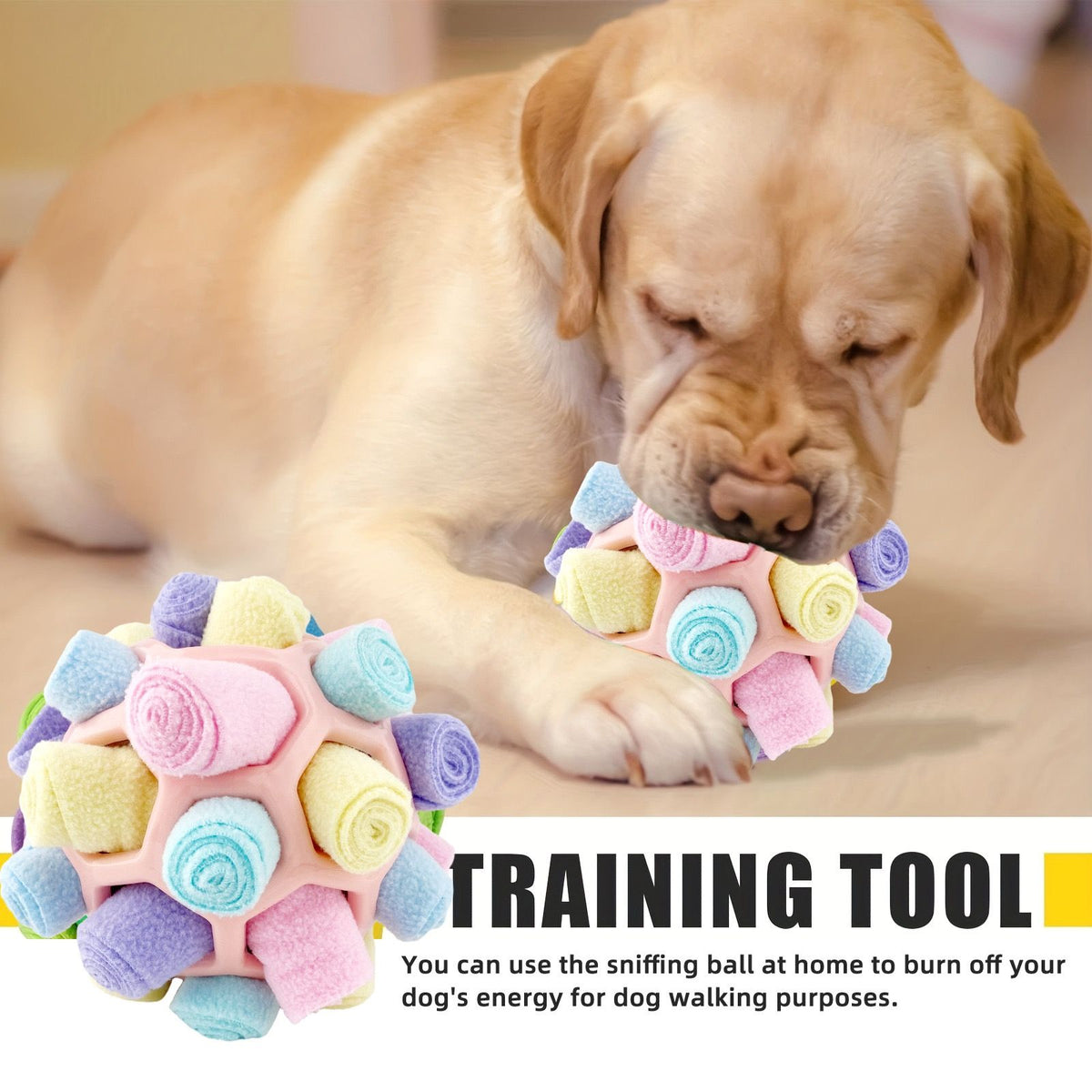 Interactive Snuffle Ball Dog Toy for Mental Stimulation and Foraging – Plush Fabric Strips in a Durable Hollow Ball for Hiding Treats, Encouraging Natural Sniffing Instincts, and Keeping Your Pup Busy (F)