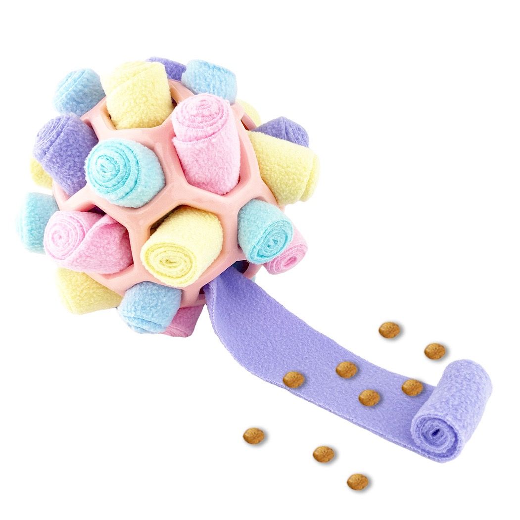 Interactive Snuffle Ball Dog Toy for Mental Stimulation and Foraging – Plush Fabric Strips in a Durable Hollow Ball for Hiding Treats, Encouraging Natural Sniffing Instincts, and Keeping Your Pup Busy (F)