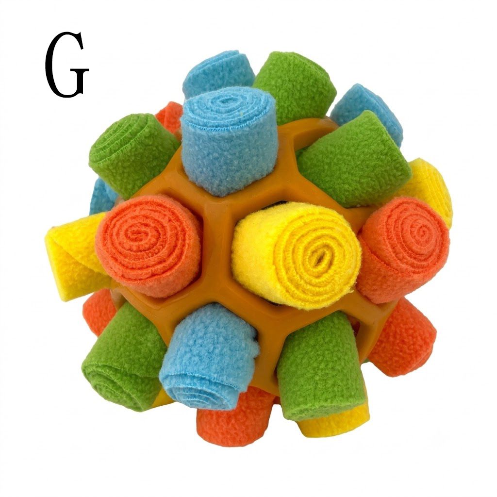 Interactive Snuffle Ball Dog Toy for Mental Stimulation and Foraging – Plush Fabric Strips in a Durable Hollow Ball for Hiding Treats, Encouraging Natural Sniffing Instincts, and Keeping Your Pup Busy (F)
