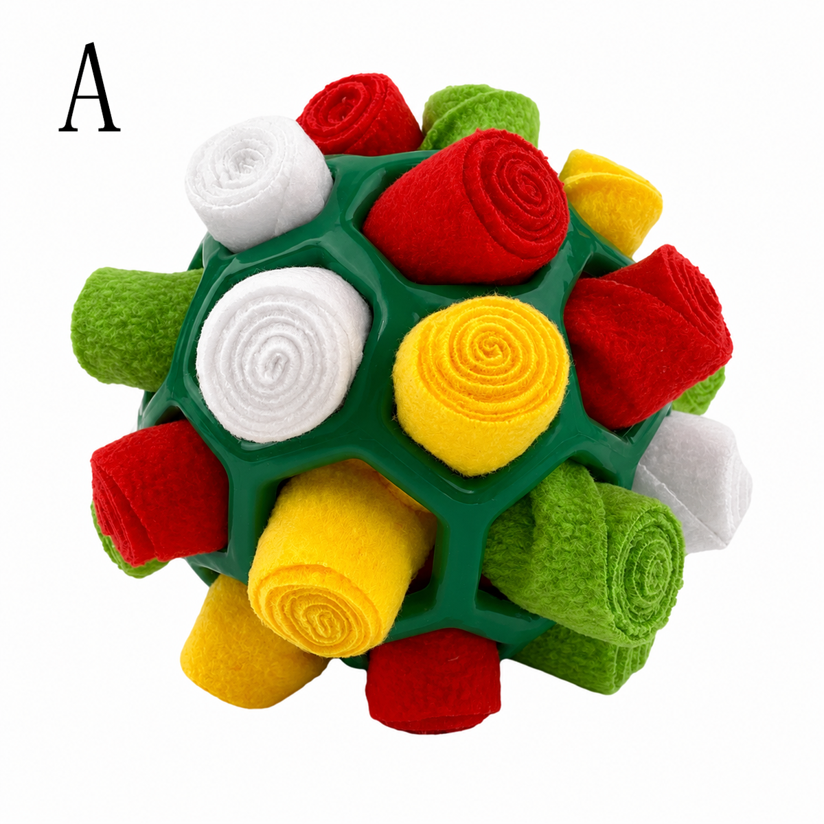 Interactive Snuffle Ball Dog Toy for Mental Stimulation and Foraging – Plush Fabric Strips in a Durable Hollow Ball for Hiding Treats, Encouraging Natural Sniffing Instincts, and Keeping Your Pup Busy (E)