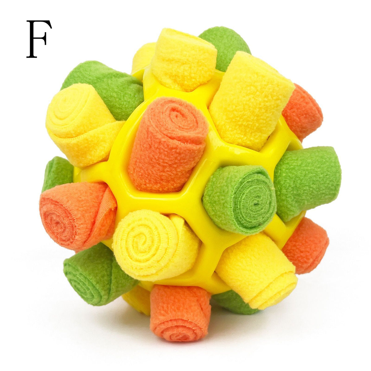 Interactive Snuffle Ball Dog Toy for Mental Stimulation and Foraging – Plush Fabric Strips in a Durable Hollow Ball for Hiding Treats, Encouraging Natural Sniffing Instincts, and Keeping Your Pup Busy (F)