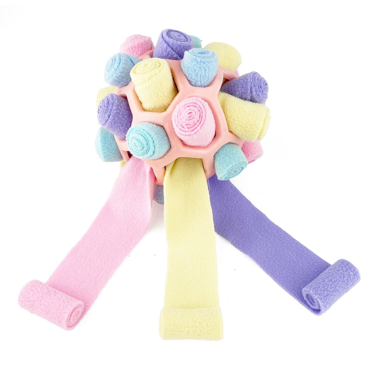 Interactive Snuffle Ball Dog Toy for Mental Stimulation and Foraging – Plush Fabric Strips in a Durable Hollow Ball for Hiding Treats, Encouraging Natural Sniffing Instincts, and Keeping Your Pup Busy (F)