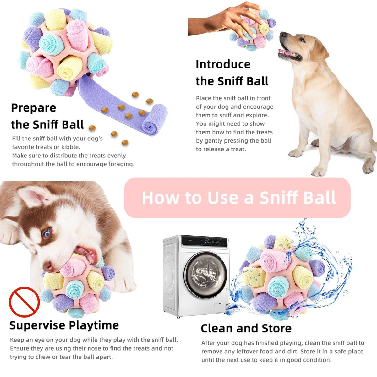 Interactive Snuffle Ball Dog Toy for Mental Stimulation and Foraging – Plush Fabric Strips in a Durable Hollow Ball for Hiding Treats, Encouraging Natural Sniffing Instincts, and Keeping Your Pup Busy (F)