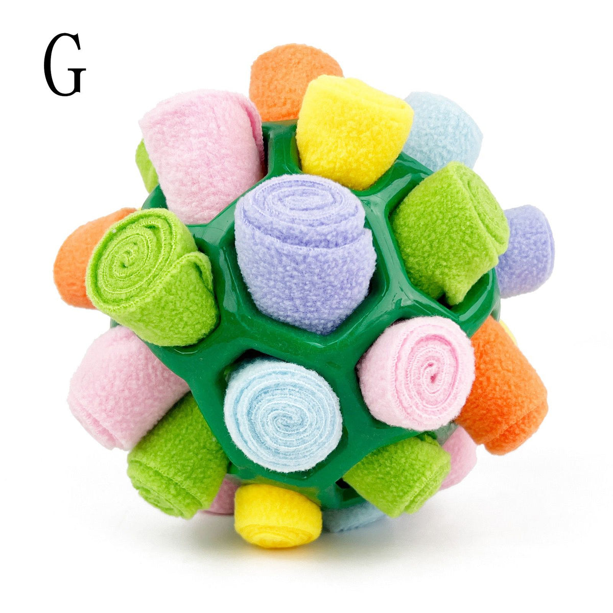 Interactive Snuffle Ball Dog Toy for Mental Stimulation and Foraging – Plush Fabric Strips in a Durable Hollow Ball for Hiding Treats, Encouraging Natural Sniffing Instincts, and Keeping Your Pup Busy (F)