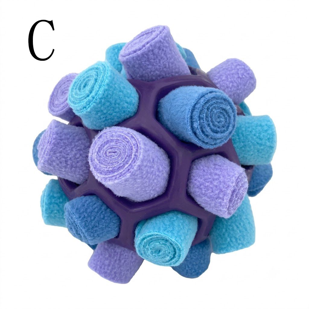 Interactive Snuffle Ball Dog Toy for Mental Stimulation and Foraging – Plush Fabric Strips in a Durable Hollow Ball for Hiding Treats, Encouraging Natural Sniffing Instincts, and Keeping Your Pup Busy (F)