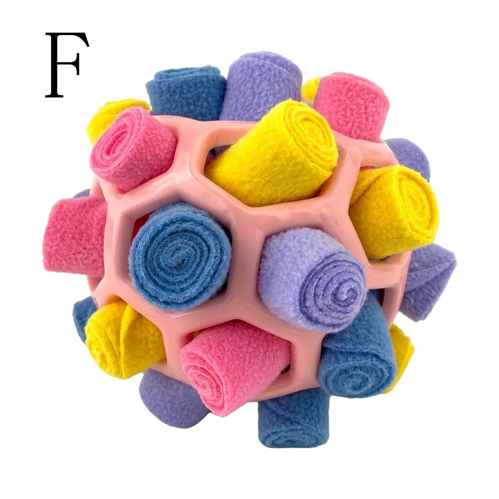 Interactive Snuffle Ball Dog Toy for Mental Stimulation and Foraging – Plush Fabric Strips in a Durable Hollow Ball for Hiding Treats, Encouraging Natural Sniffing Instincts, and Keeping Your Pup Busy (E)