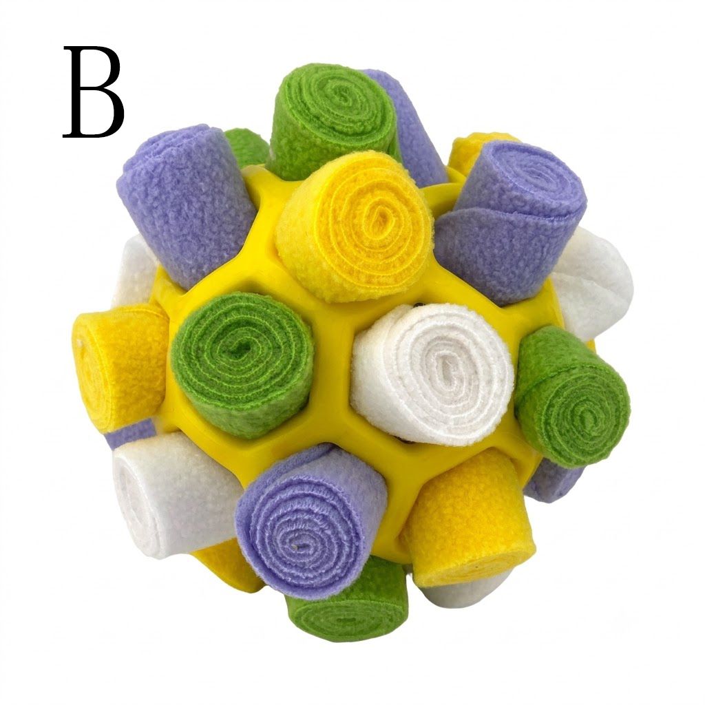 Interactive Snuffle Ball Dog Toy for Mental Stimulation and Foraging – Plush Fabric Strips in a Durable Hollow Ball for Hiding Treats, Encouraging Natural Sniffing Instincts, and Keeping Your Pup Busy (E)