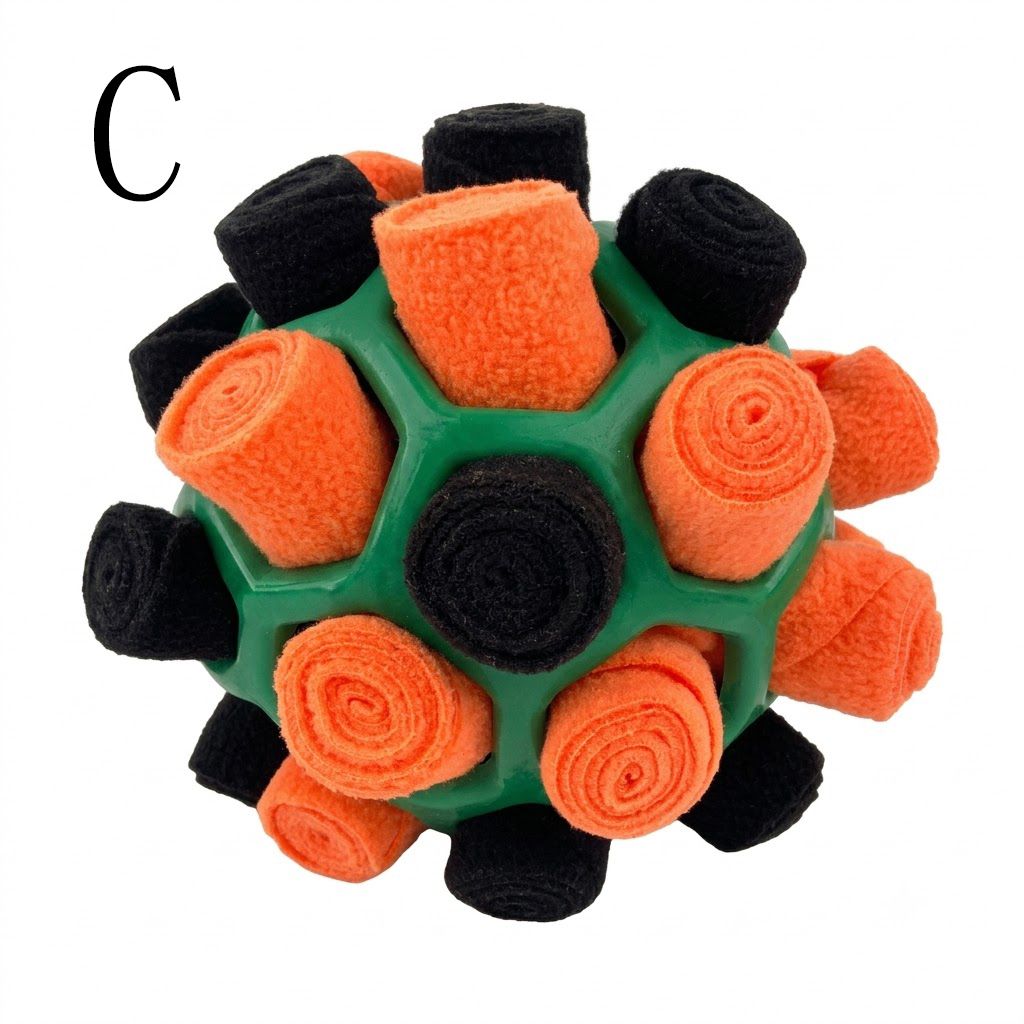 Interactive Snuffle Ball Dog Toy for Mental Stimulation and Foraging – Plush Fabric Strips in a Durable Hollow Ball for Hiding Treats, Encouraging Natural Sniffing Instincts, and Keeping Your Pup Busy (E)