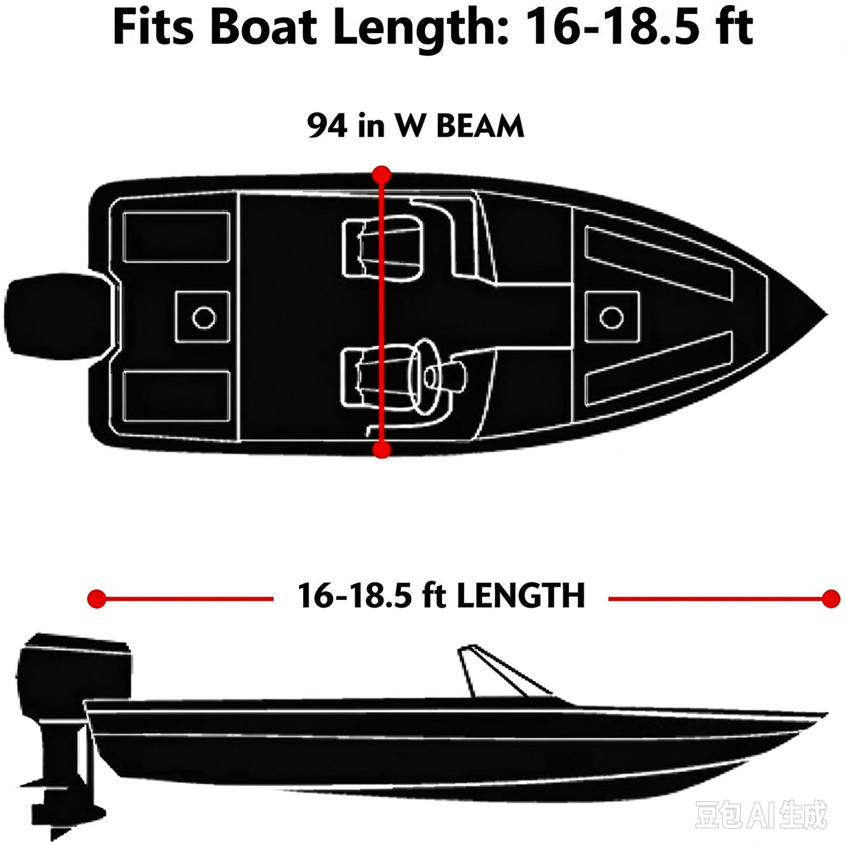 420D/600D Marine Grade Oxford Boat Cover with UV and Waterproof PU Coating, Heavy Duty V-Hull Protection for Docking and Trailer Transport, All-Weather Dust and Sun Shield (Grey 600D Oxford, H)