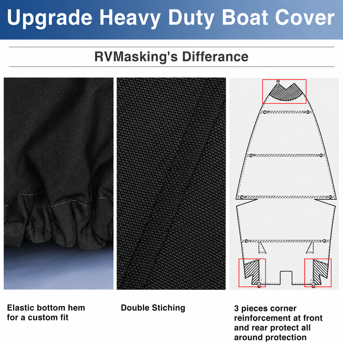 420D/600D Marine Grade Oxford Boat Cover with UV and Waterproof PU Coating, Heavy Duty V-Hull Protection for Docking and Trailer Transport, All-Weather Dust and Sun Shield (Grey 600D Oxford, H)