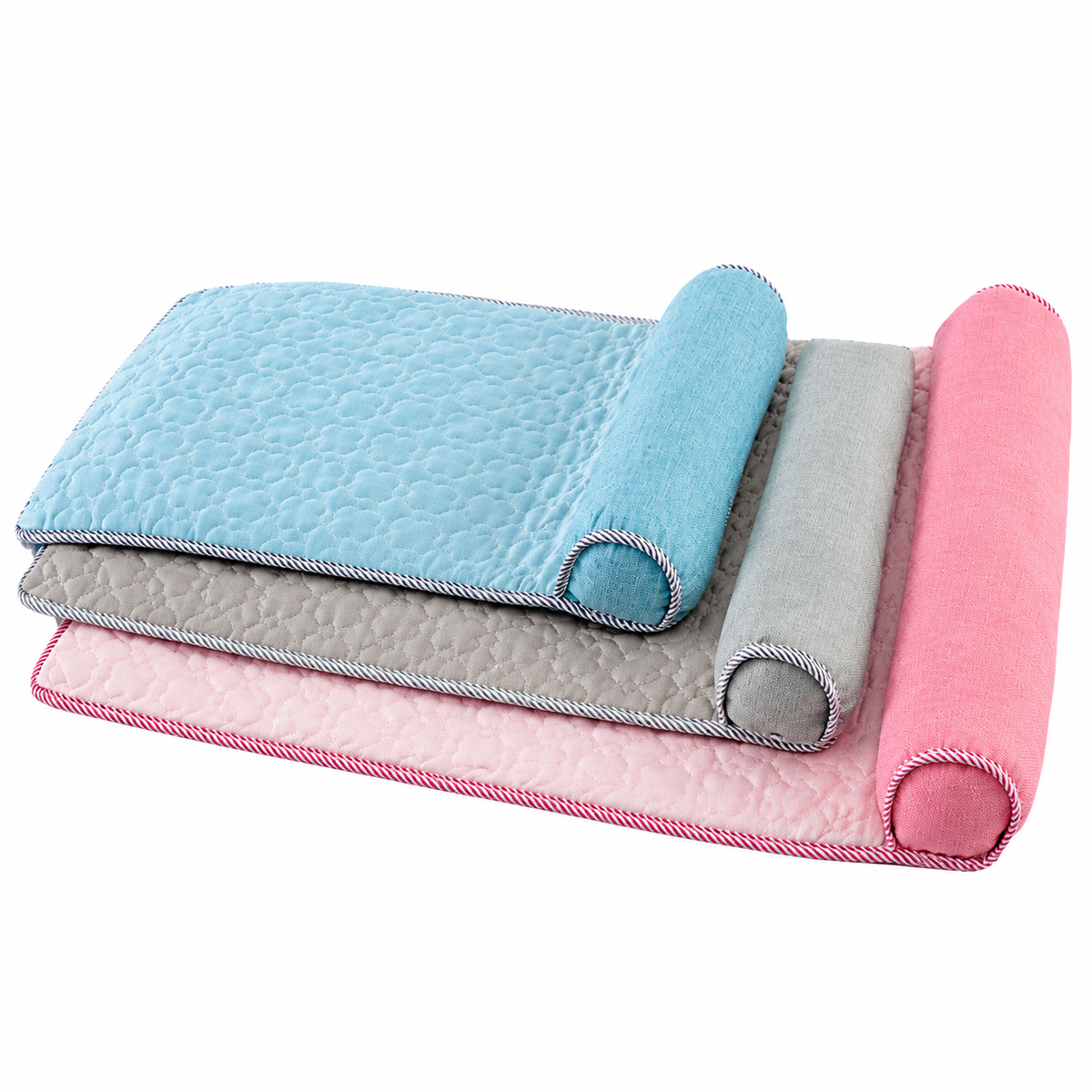 Cooling Pet Mat with Bolster Pillow for Cats and Dogs, Breathable Summer Rest Bed with Anti-Slip Base for Home, Car, Sofa, and Floor Use (Light Blue, L (80*60cm))