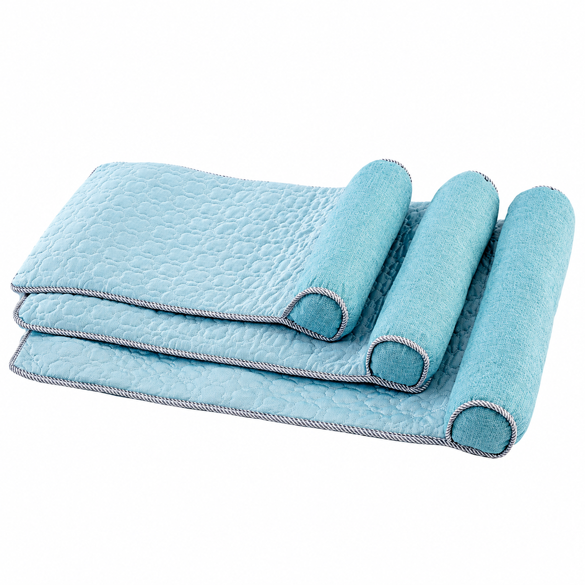 Cooling Pet Mat with Bolster Pillow for Cats and Dogs, Breathable Summer Rest Bed with Anti-Slip Base for Home, Car, Sofa, and Floor Use (Light Blue, L (80*60cm))