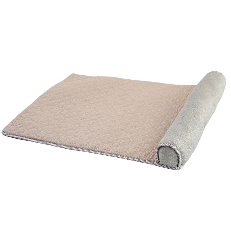 Cooling Pet Mat with Bolster Pillow for Cats and Dogs, Breathable Summer Rest Bed with Anti-Slip Base for Home, Car, Sofa, and Floor Use (Light Blue, L (80*60cm))