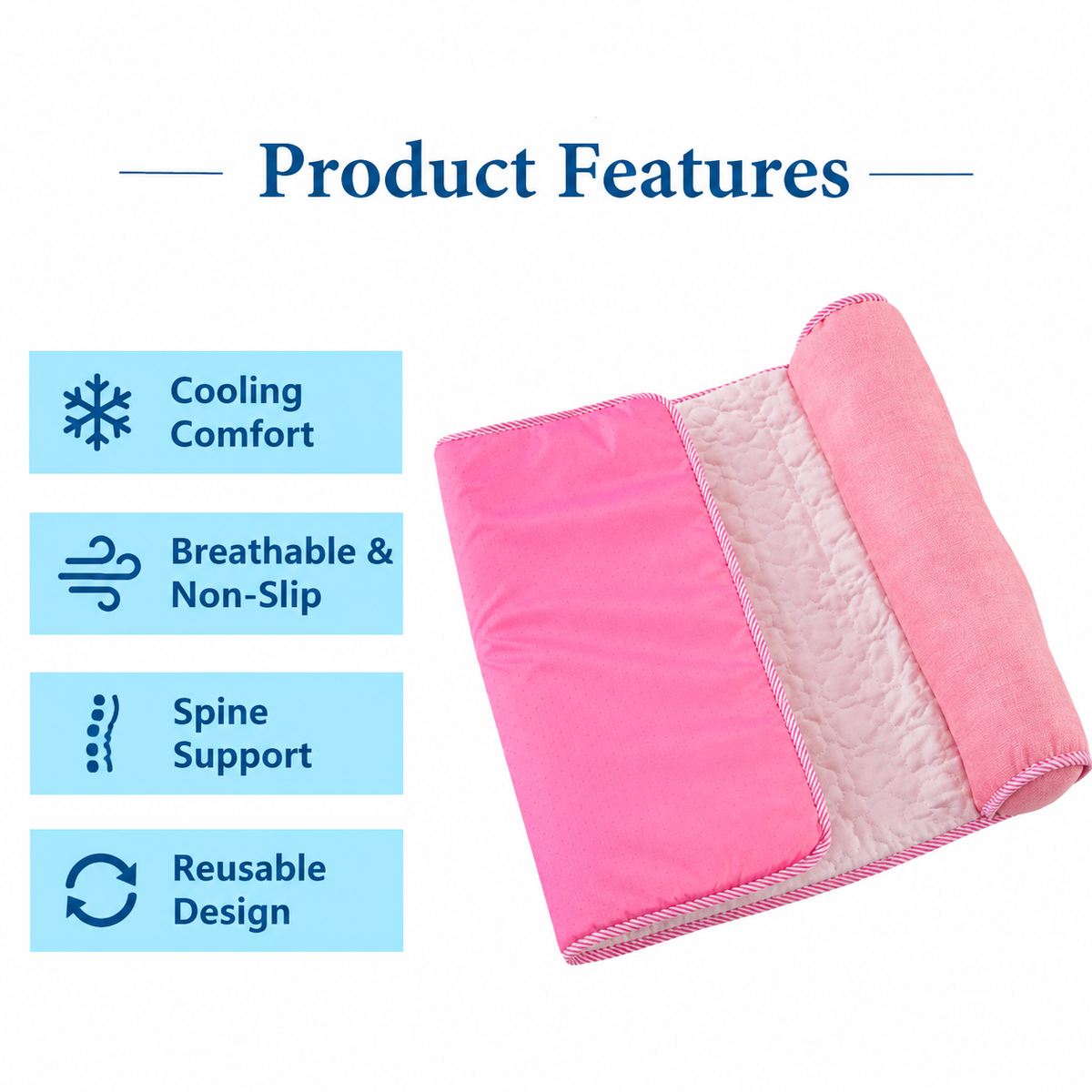Cooling Pet Mat with Bolster Pillow for Cats and Dogs, Breathable Summer Rest Bed with Anti-Slip Base for Home, Car, Sofa, and Floor Use (Light Blue, M (70*50cm))