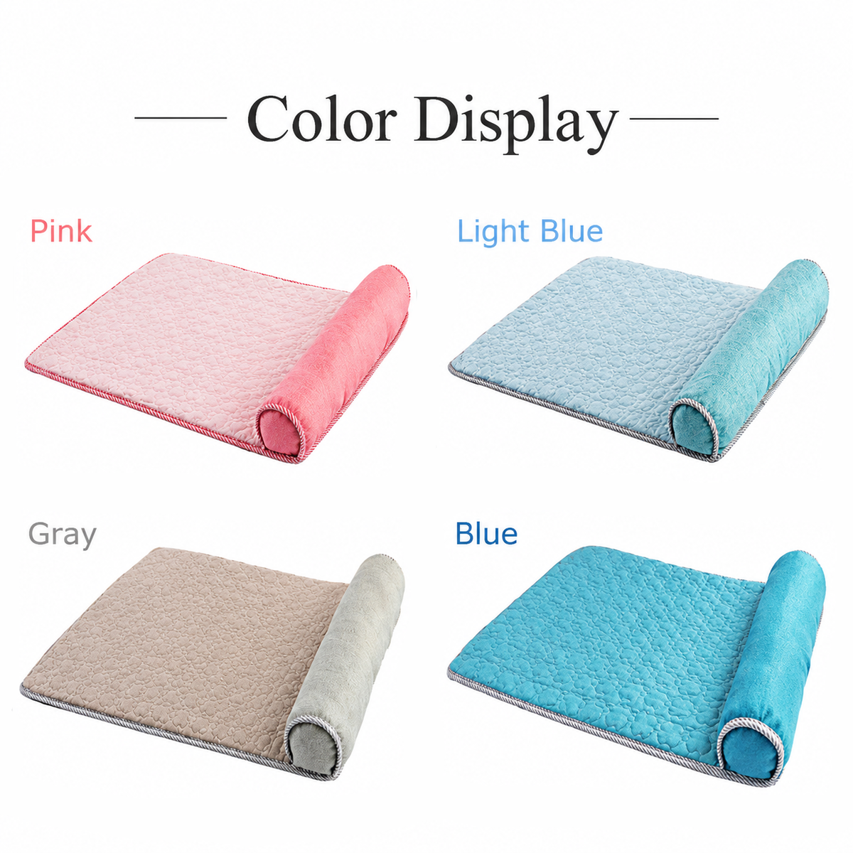 Cooling Pet Mat with Bolster Pillow for Cats and Dogs, Breathable Summer Rest Bed with Anti-Slip Base for Home, Car, Sofa, and Floor Use (Light Blue, M (70*50cm))