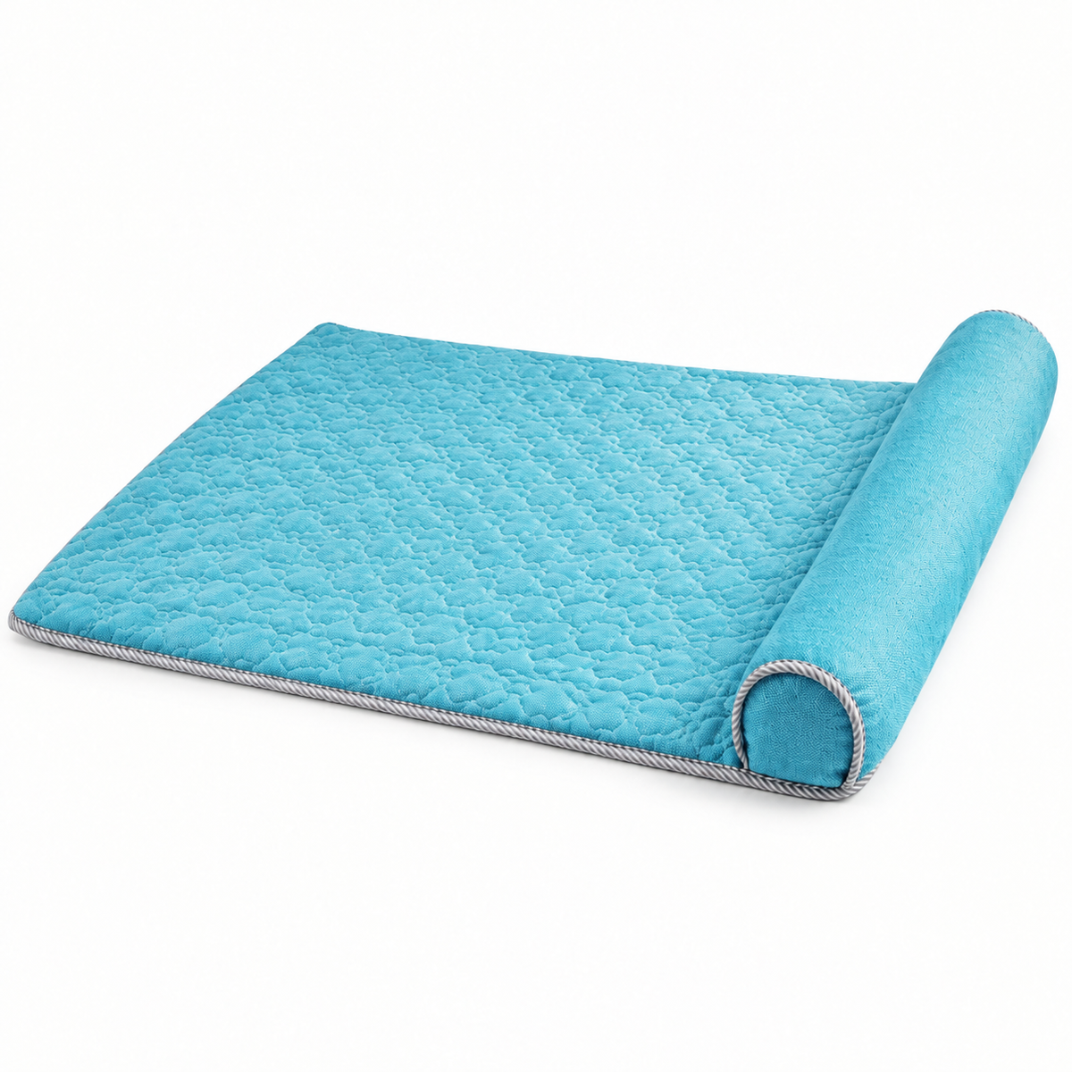 Cooling Pet Mat with Bolster Pillow for Cats and Dogs, Breathable Summer Rest Bed with Anti-Slip Base for Home, Car, Sofa, and Floor Use (Light Blue, M (70*50cm))