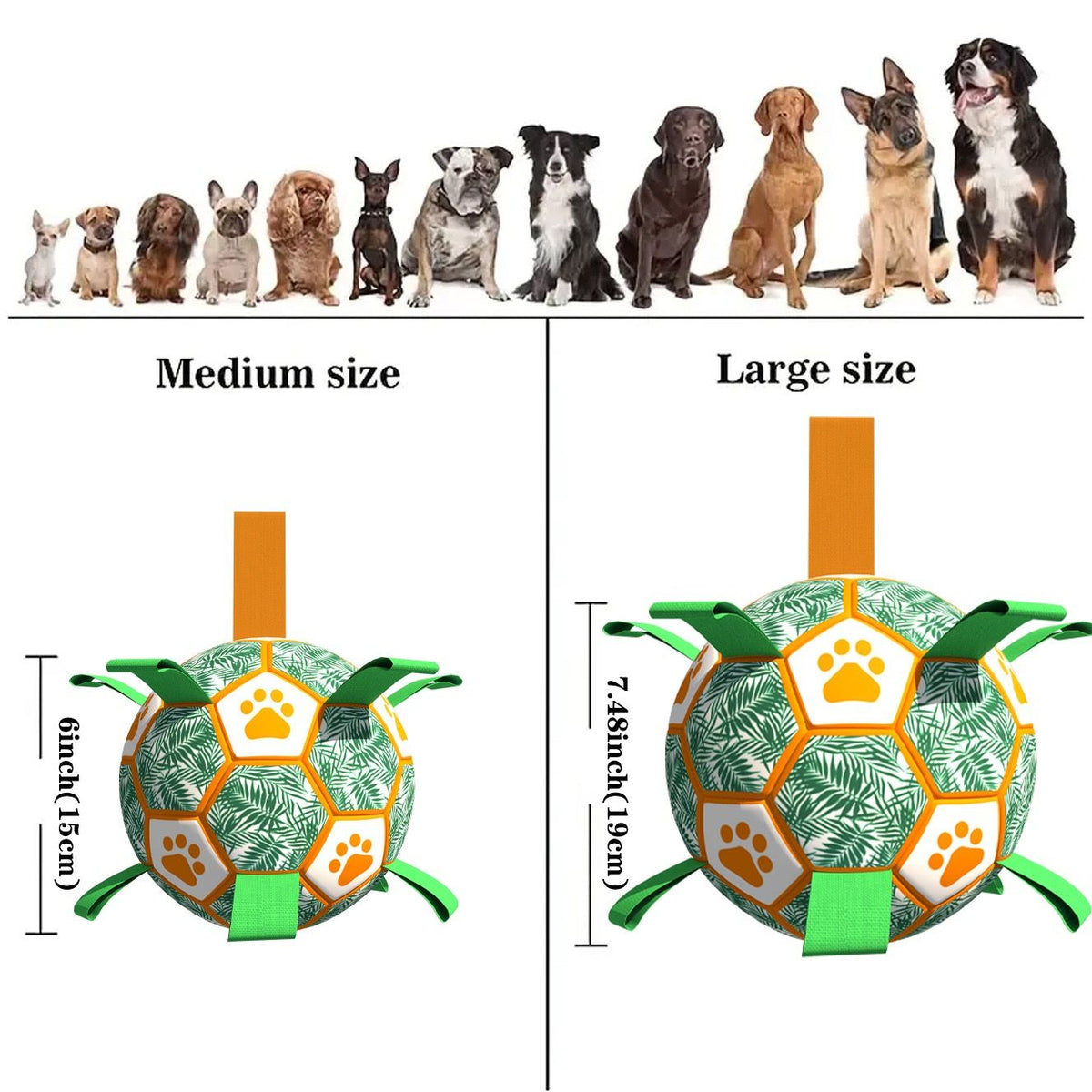 Interactive Dog Soccer Ball Toy with Bite-Resistant PU Surface and Durable Nylon Straps for Fetch, Tug, and Play in Indoor or Outdoor Settings (L)