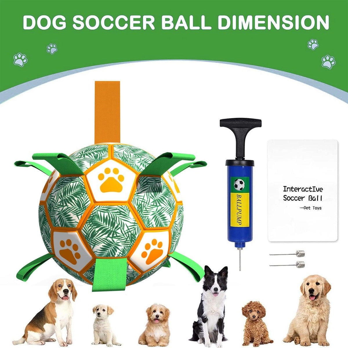 Interactive Dog Soccer Ball Toy with Bite-Resistant PU Surface and Durable Nylon Straps for Fetch, Tug, and Play in Indoor or Outdoor Settings (L)
