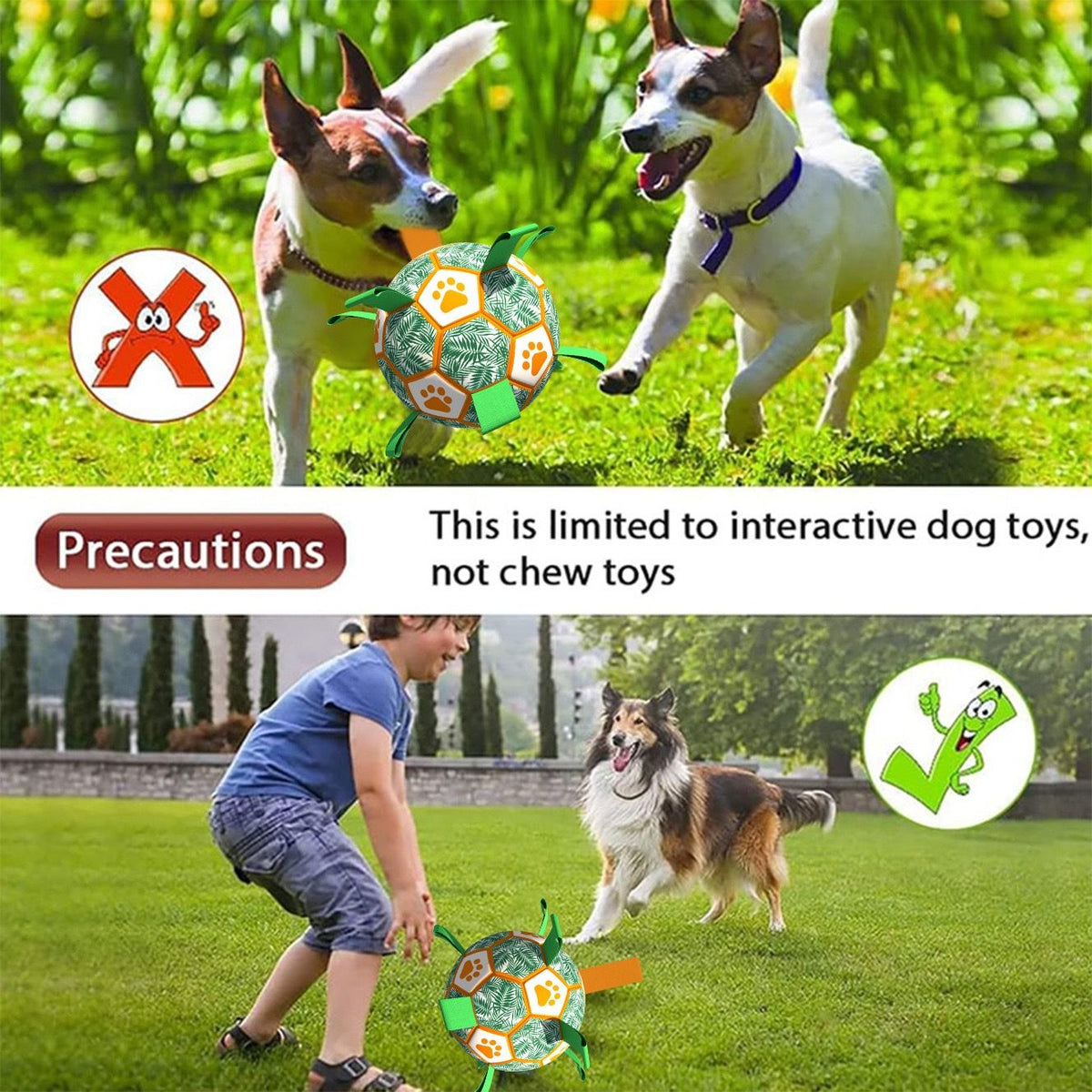 Interactive Dog Soccer Ball Toy with Bite-Resistant PU Surface and Durable Nylon Straps for Fetch, Tug, and Play in Indoor or Outdoor Settings (L)