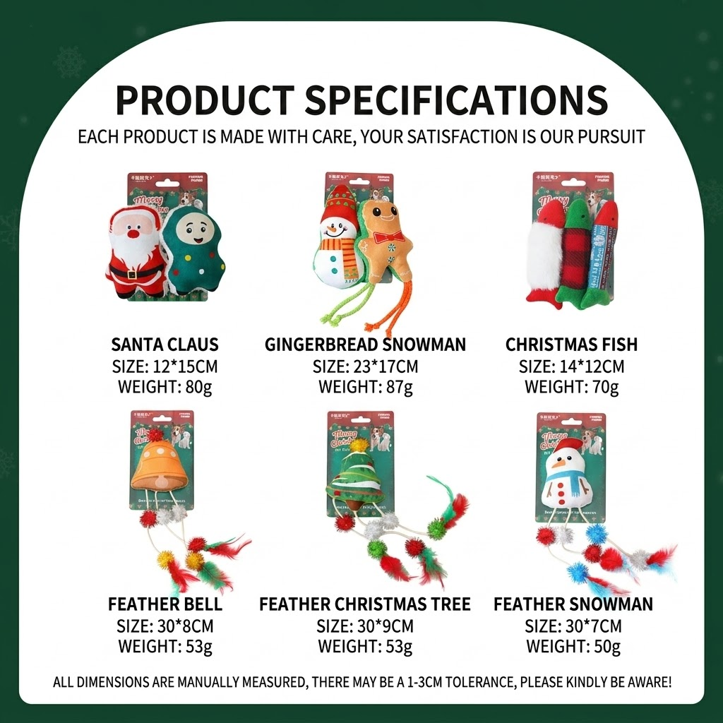 Christmas Plush Catnip Toys with Interactive Teaser Wands – Santa, Snowman, Gingerbread, Bell, and Tree Designs for Kittens and Indoor Cats’ Holiday Fun, Exercise, and Dental Care (Feather Snowman)