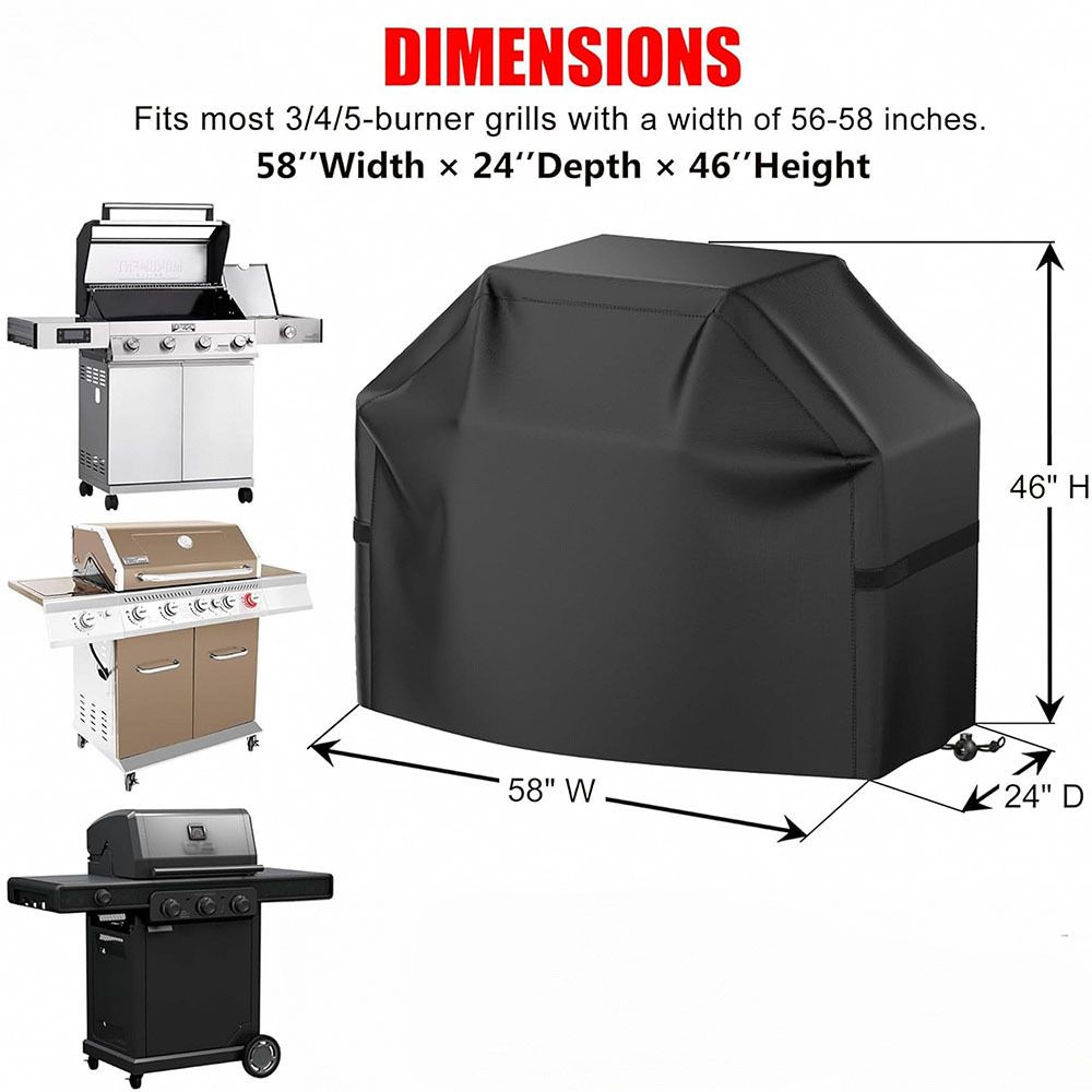 Universal Outdoor Grill Cover Waterproof UV Resistant Dustproof Barbecue Protector with Adjustable Straps for Rectangular Round Kettle and Portable Grills (600D, S14)