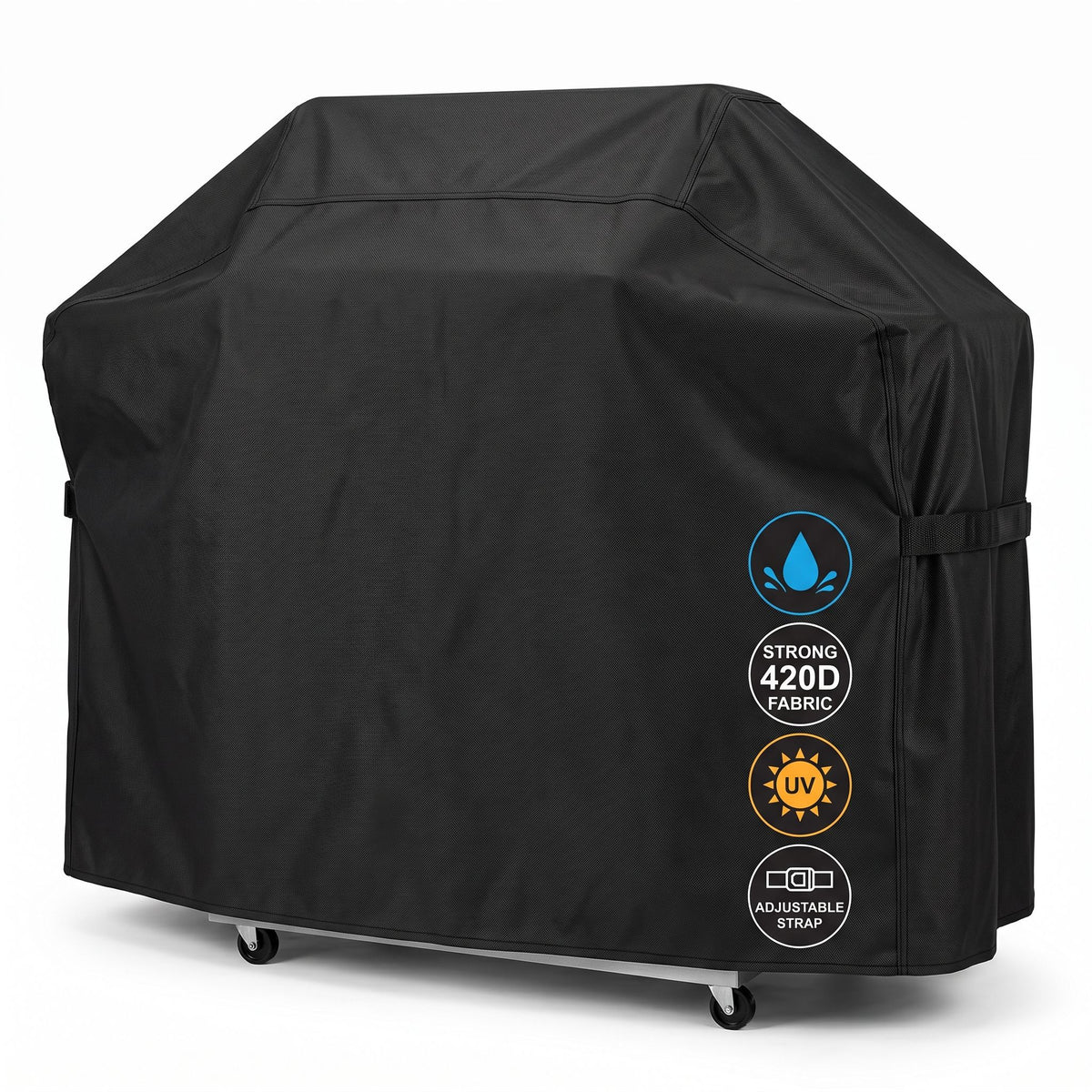 Universal Outdoor Grill Cover Waterproof UV Resistant Dustproof Barbecue Protector with Adjustable Straps for Rectangular Round Kettle and Portable Grills (600D, S14)