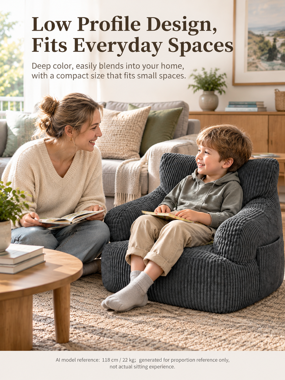 Kids Single Sofa Chair with Corduroy Fabric and Storage Pocket, Cozy Bean Bag Lounger for Children Bedroom and Home Reading Nook (Orange)