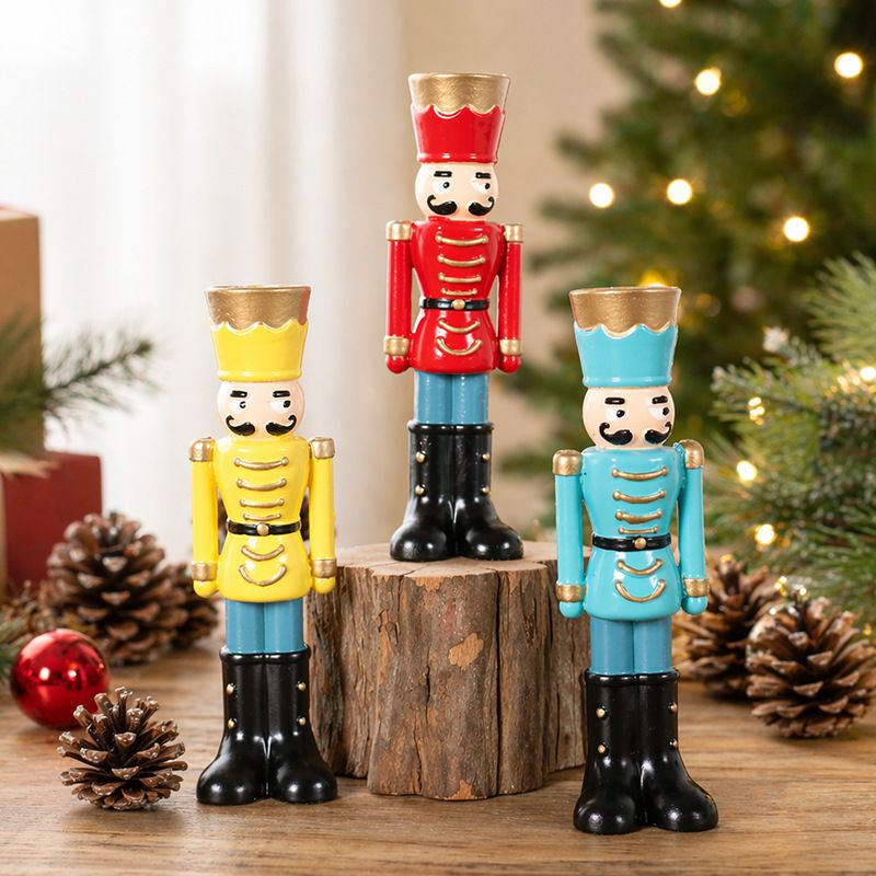 Handmade Resin Nutcracker Soldier Christmas Candle Holder Festive Desktop Decoration for Holiday Home Decor Living Room Bedroom Tabletop Ornament (DarkRed)