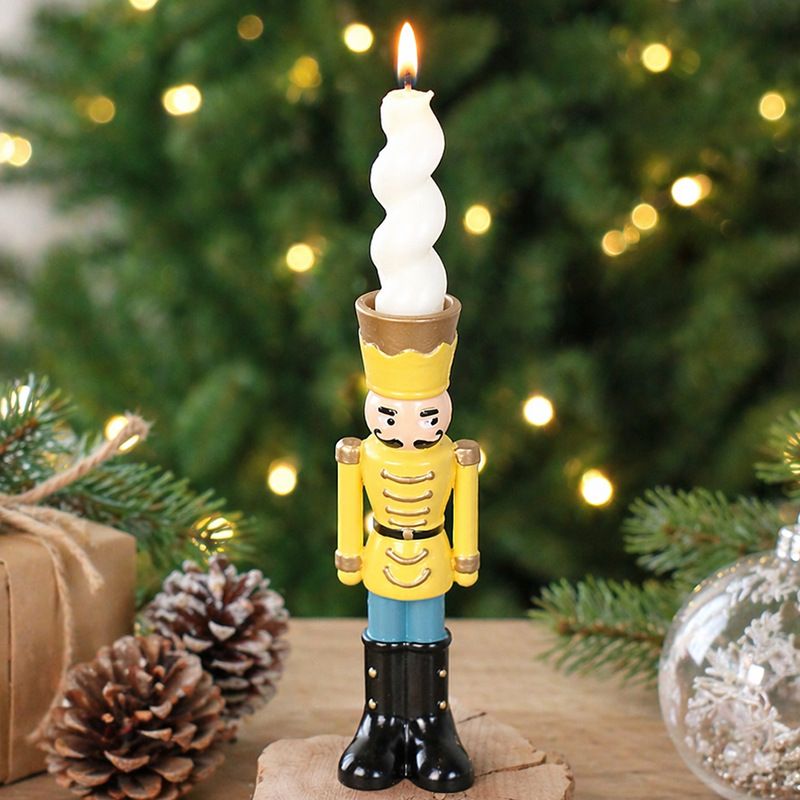 Handmade Resin Nutcracker Soldier Christmas Candle Holder Festive Desktop Decoration for Holiday Home Decor Living Room Bedroom Tabletop Ornament (DarkRed)