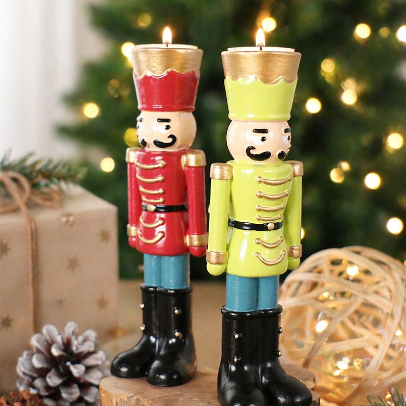 Handmade Resin Nutcracker Soldier Christmas Candle Holder Festive Desktop Decoration for Holiday Home Decor Living Room Bedroom Tabletop Ornament (DarkRed)