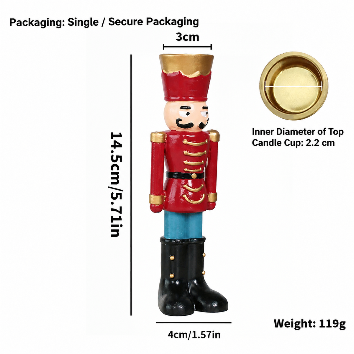 Handmade Resin Nutcracker Soldier Christmas Candle Holder Festive Desktop Decoration for Holiday Home Decor Living Room Bedroom Tabletop Ornament (DarkRed)