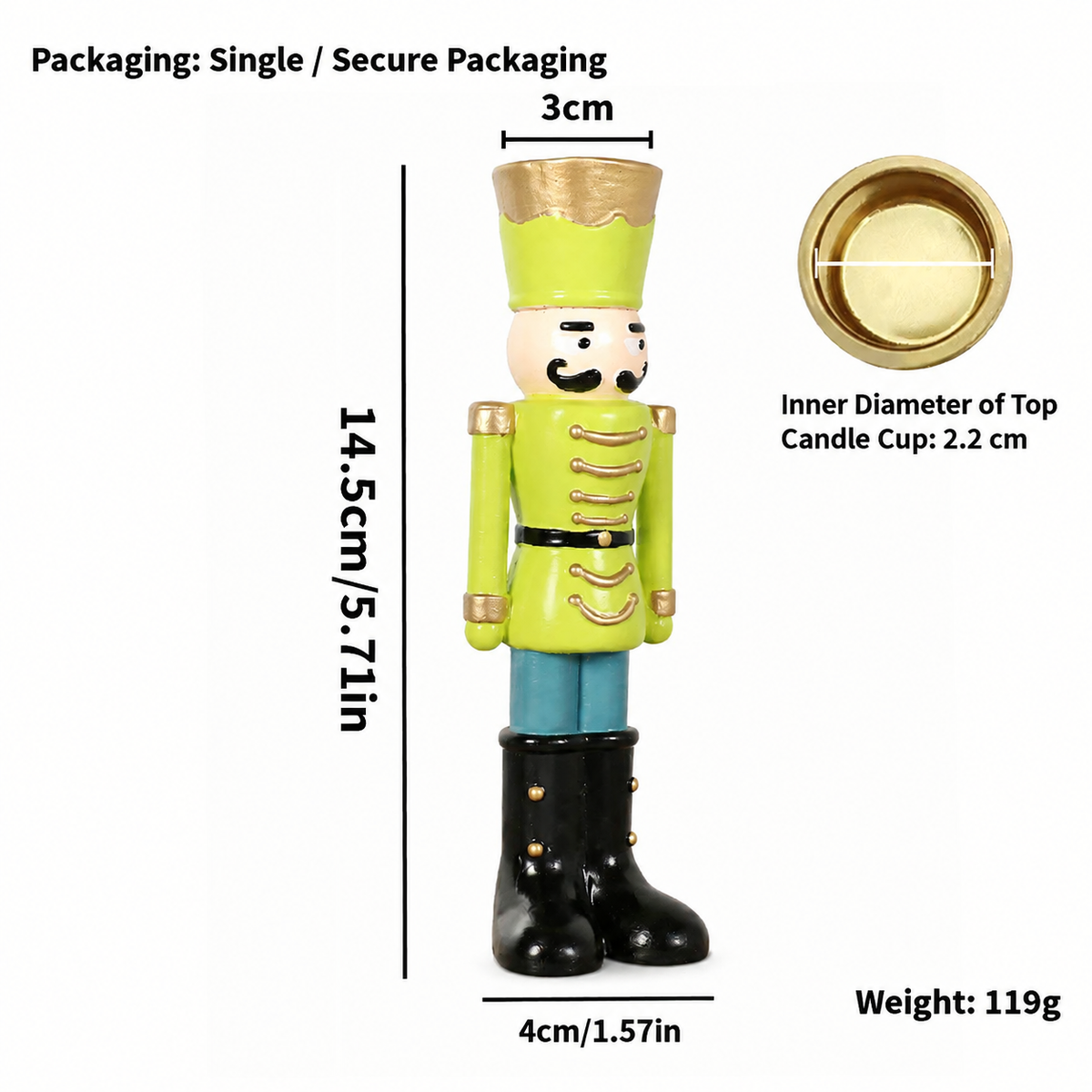 Handmade Resin Nutcracker Soldier Christmas Candle Holder Festive Desktop Decoration for Holiday Home Decor Living Room Bedroom Tabletop Ornament (DarkRed)