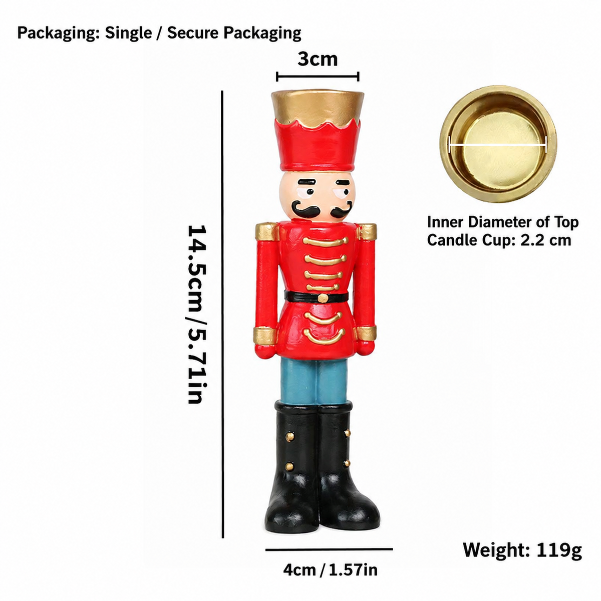 Handmade Resin Nutcracker Soldier Christmas Candle Holder Festive Desktop Decoration for Holiday Home Decor Living Room Bedroom Tabletop Ornament (DarkRed)