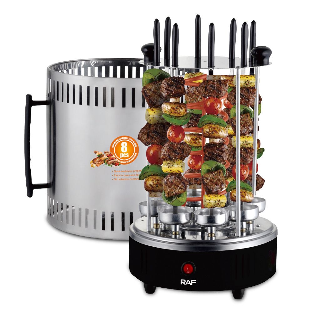 Versatile Indoor Vertical Rotisserie Grill with 360° Rotating Skewers for Smokeless Home BBQ Parties and Everyday Family Cooking Adventures (Silver)