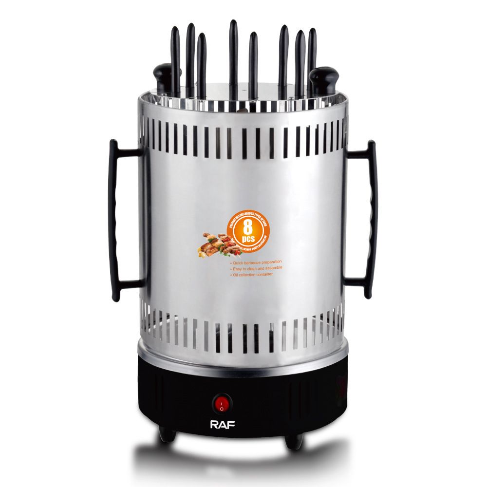Versatile Indoor Vertical Rotisserie Grill with 360° Rotating Skewers for Smokeless Home BBQ Parties and Everyday Family Cooking Adventures (Silver)