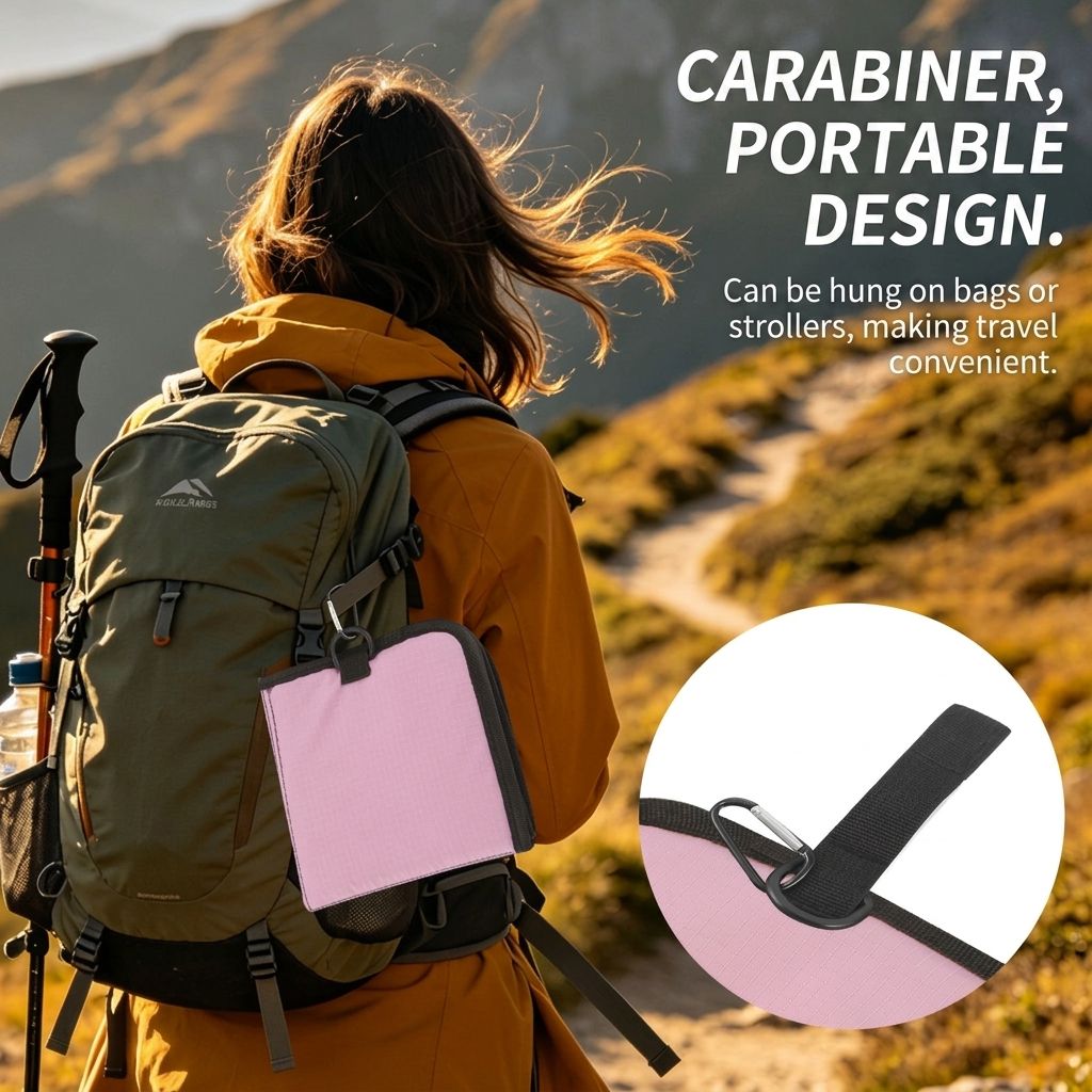 Ultralight Portable Folding Seat Cushion – Waterproof, Tear-Resistant PU Outdoor Mat for Hiking, Camping, Picnics, and Park Relaxation with Carabiner Clip and Compact Foldable Design (Black)