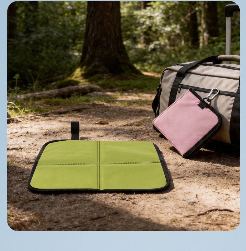 Ultralight Portable Folding Seat Cushion – Waterproof, Tear-Resistant PU Outdoor Mat for Hiking, Camping, Picnics, and Park Relaxation with Carabiner Clip and Compact Foldable Design (Green)