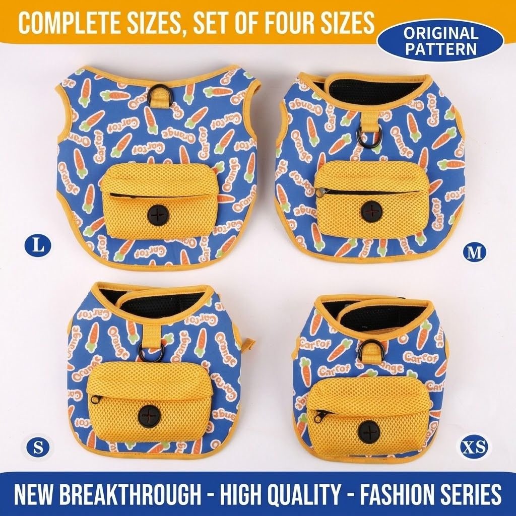 Adventure-Ready Pet Vest Harness with Matching Poop Bag Carrier – Breathable, Adjustable, and Perfect for Daily Walks, Travel, and Outdoor Fun with Your Furry Sidekick (S)