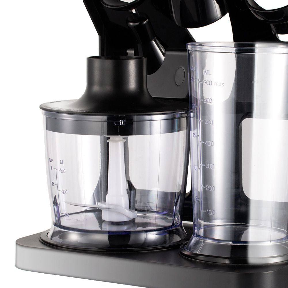5-in-1 Handheld Immersion Blender Set with 500W Motor, Stainless Steel Blades, 700ml Beaker, Chopper Bowl, Whisk and Masher Attachments for Smoothies, Baby Food, Soups and Baking (Silver)
