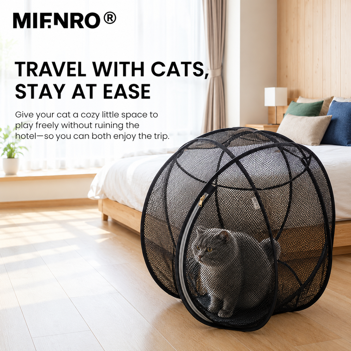 Portable Foldable Pet Playpen Pop Up Mesh Tent for Small Cats Dogs Rabbits Guinea Pigs Indoor Outdoor Travel Use with Zipper Opening and Protective Guard (Black)