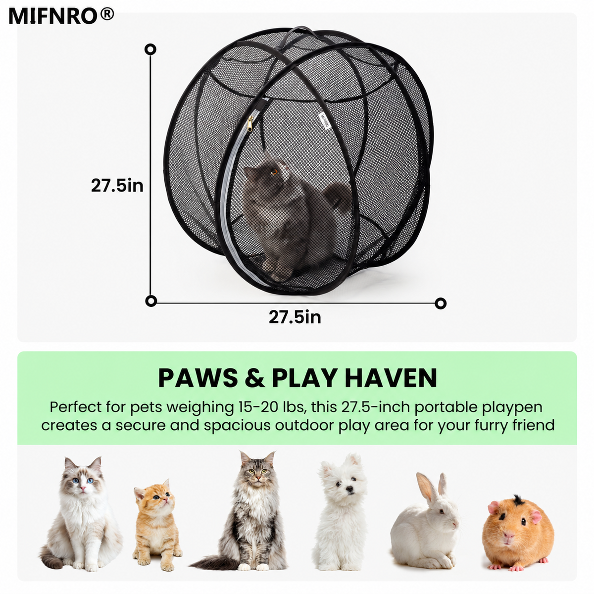 Portable Foldable Pet Playpen Pop Up Mesh Tent for Small Cats Dogs Rabbits Guinea Pigs Indoor Outdoor Travel Use with Zipper Opening and Protective Guard (Black)