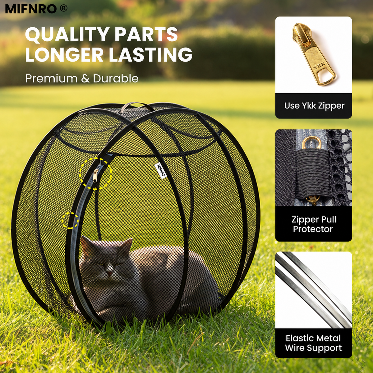 Portable Foldable Pet Playpen Pop Up Mesh Tent for Small Cats Dogs Rabbits Guinea Pigs Indoor Outdoor Travel Use with Zipper Opening and Protective Guard (Black)
