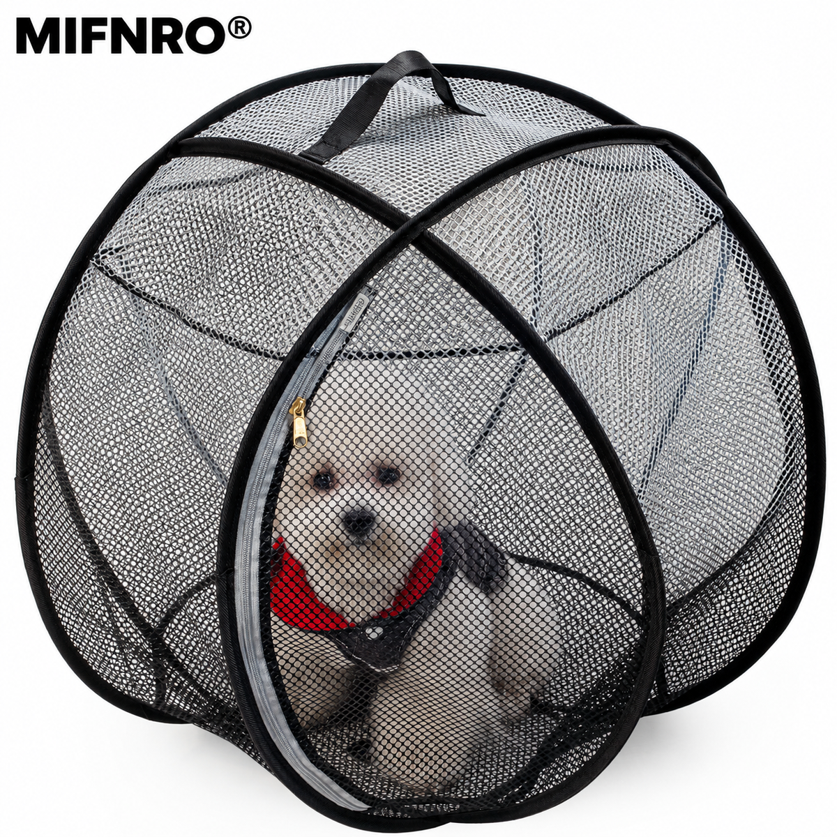 Portable Foldable Pet Playpen Pop Up Mesh Tent for Small Cats Dogs Rabbits Guinea Pigs Indoor Outdoor Travel Use with Zipper Opening and Protective Guard (Black)