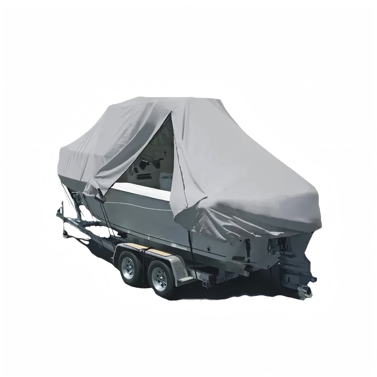 600D Oxford Fabric Boat Cover with UV and Waterproof PU Coating, Fits T-Top and JUMBO Boats, Protects Against Sun, Dust, and Rain for Outdoor Storage and Trailer Use (T-TOP Silver Grey, S03)