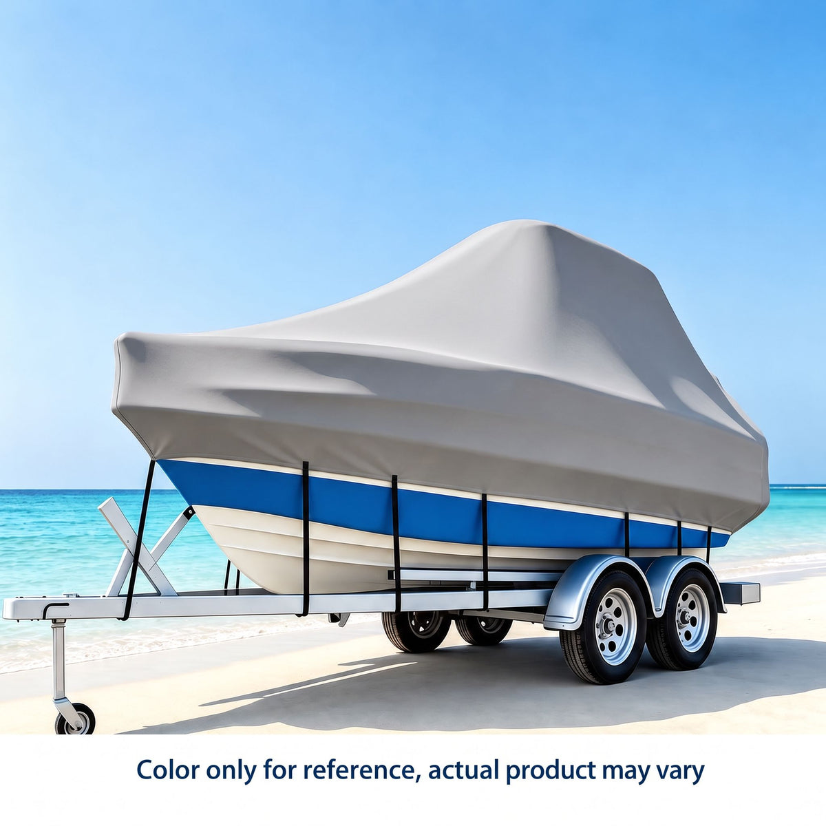 600D Oxford Fabric Boat Cover with UV and Waterproof PU Coating, Fits T-Top and JUMBO Boats, Protects Against Sun, Dust, and Rain for Outdoor Storage and Trailer Use (T-TOP Silver Grey, S05)