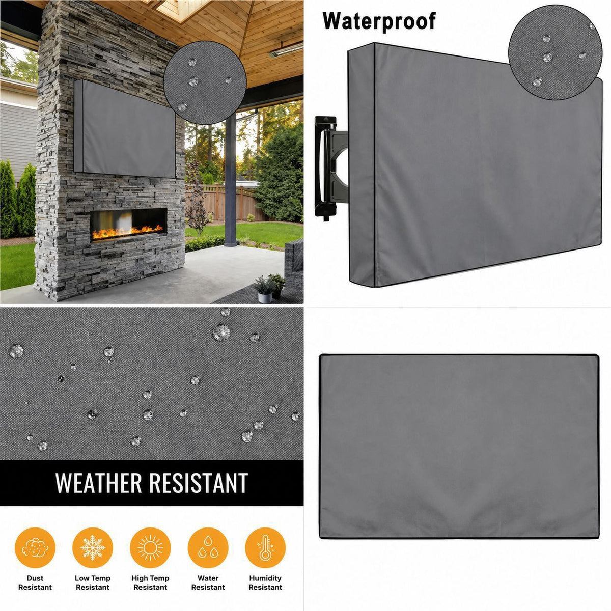Weatherproof Outdoor TV Cover for Wall-Mounted Flat Screens – Waterproof, Dustproof, and UV-Resistant Protection for Patio, Balcony, and Garden Entertainment Areas (46"-48"(118×74×13cm), Grey)