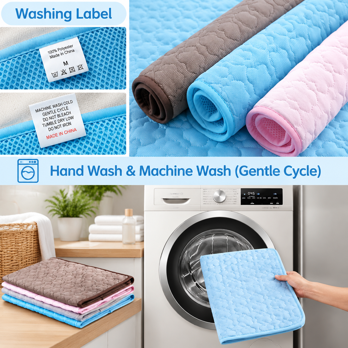 Pet Cooling Mat with Circular Quilted Pattern, Breathable Mesh Fabric and Soothing Gel Layer for Summer Lounging on Sofas, Floors, Crates, Beds, Car Seats and Outdoor Areas (Blue, XL)