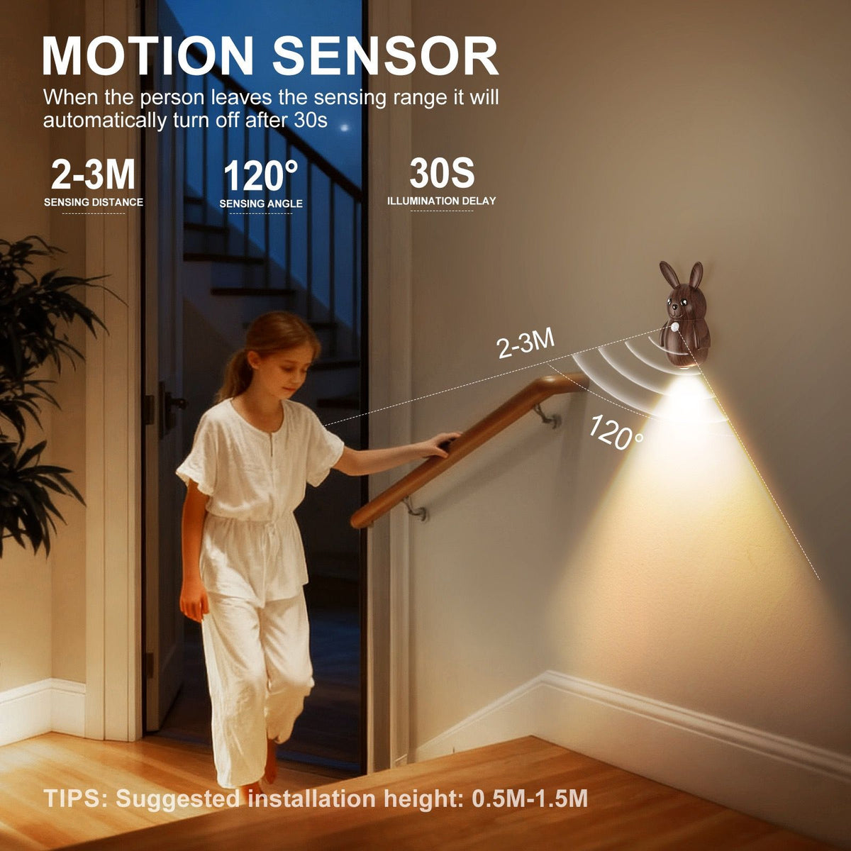 Adorable Cartoon Rabbit LED Motion Sensor Wall Light, Rechargeable Magnetic Cordless Night Lamp for Bedroom, Hallway, Stairs, and Kitchen with Dimmable Brightness and Adjustable Warm-to-Cool Glow (Gold, 3PCS)