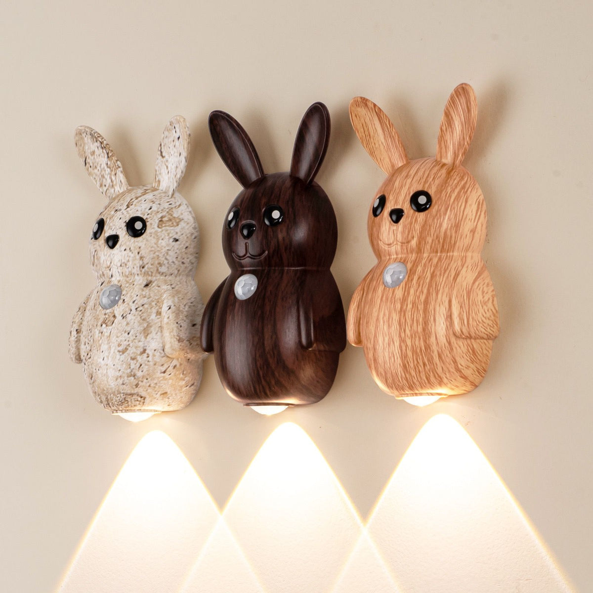 Adorable Cartoon Rabbit LED Motion Sensor Wall Light, Rechargeable Magnetic Cordless Night Lamp for Bedroom, Hallway, Stairs, and Kitchen with Dimmable Brightness and Adjustable Warm-to-Cool Glow (Gold, 3PCS)
