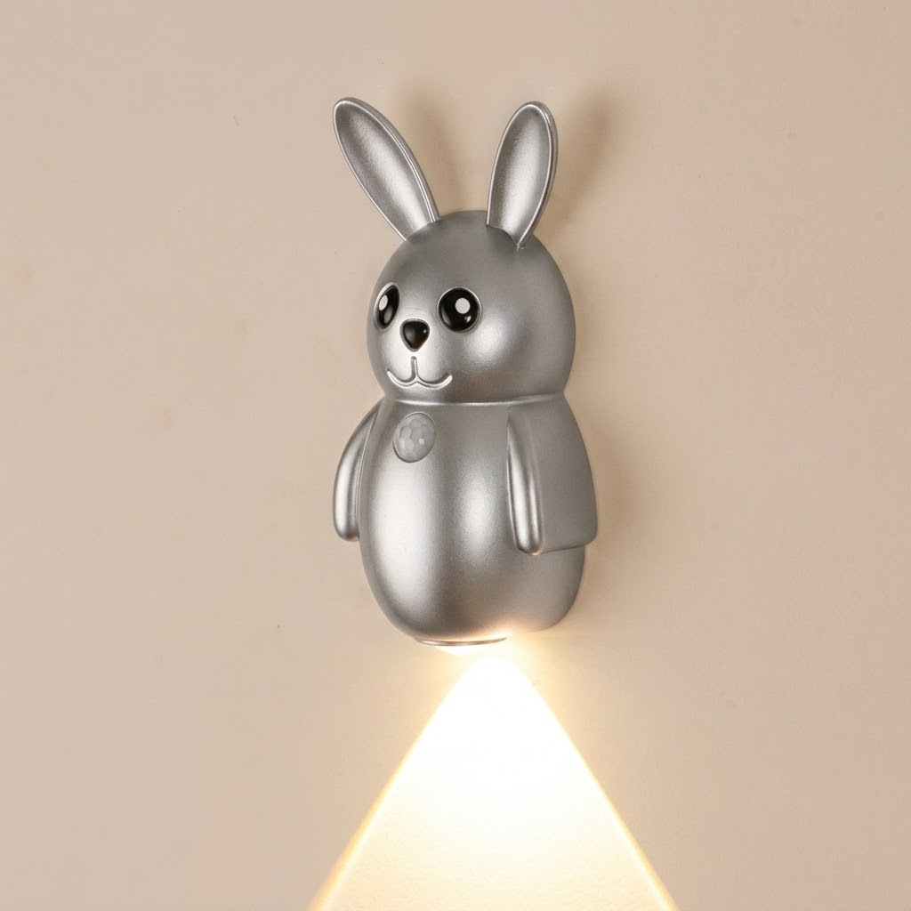 Adorable Cartoon Rabbit LED Motion Sensor Wall Light, Rechargeable Magnetic Cordless Night Lamp for Bedroom, Hallway, Stairs, and Kitchen with Dimmable Brightness and Adjustable Warm-to-Cool Glow (Gold, 3PCS)